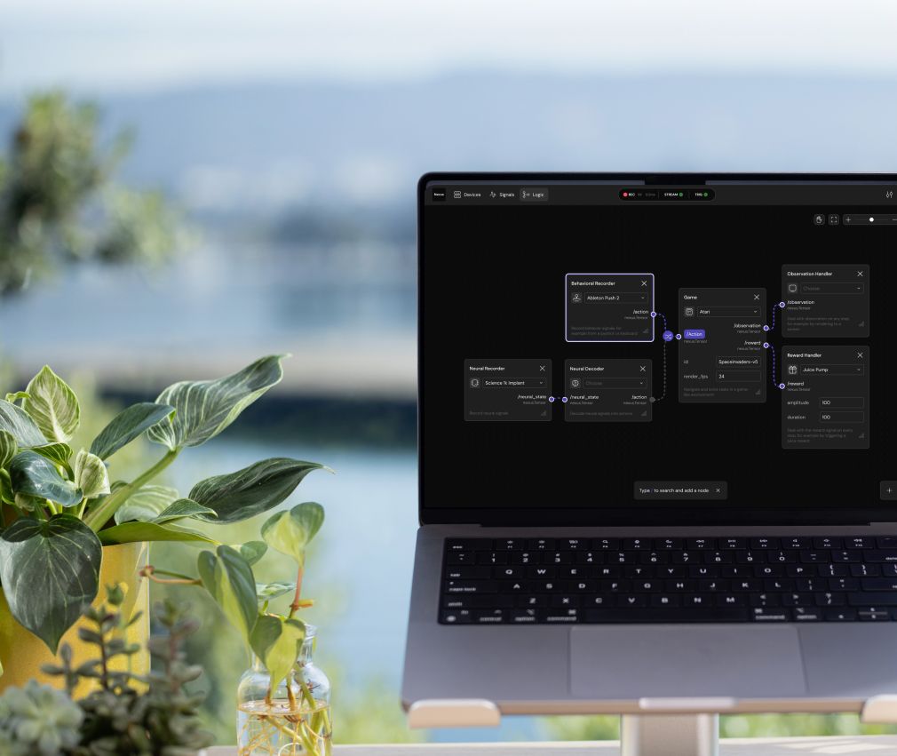 Photo of a laptop running Nexus surrounded by plants