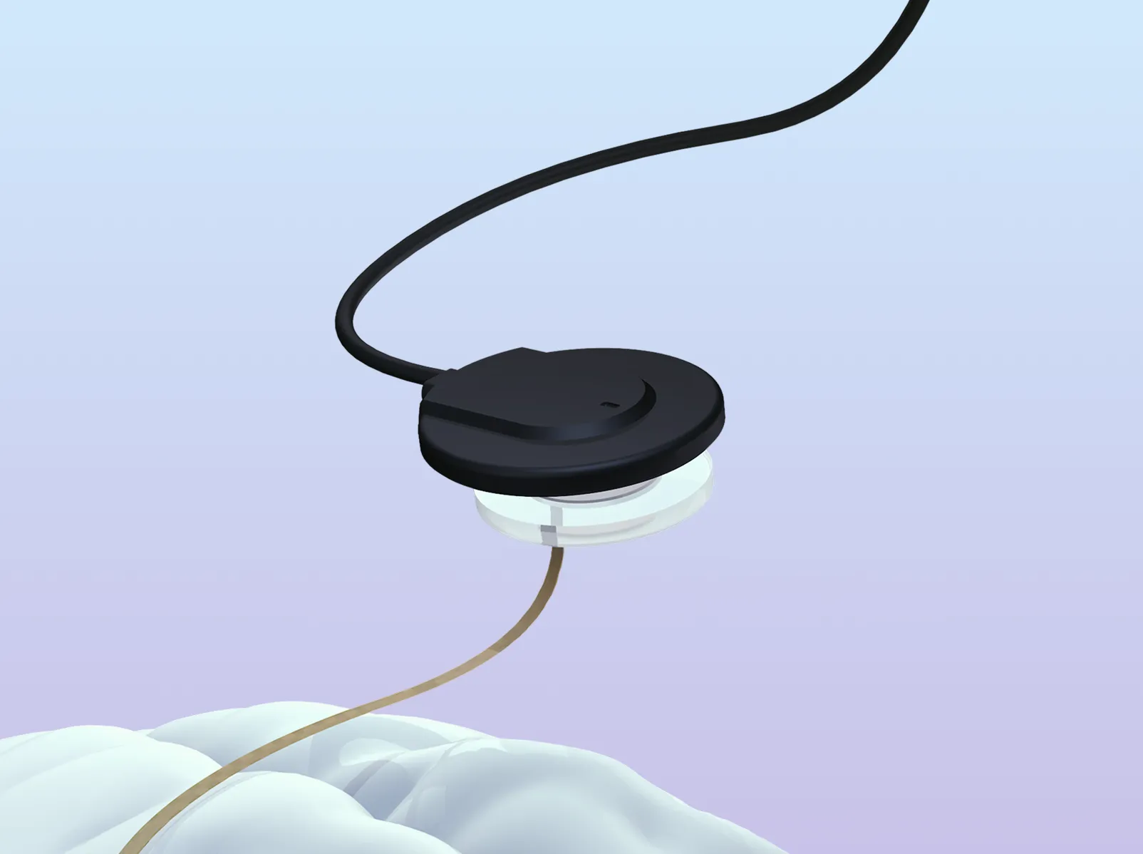 Two transceivers vertically aligned to communicate power and data. One transceiver is connected to a brain implant, the other is external to the body.