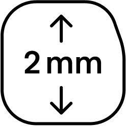 An icon showing the silhouette of a PRIMA showing it has a size of 2mm by 2mm
