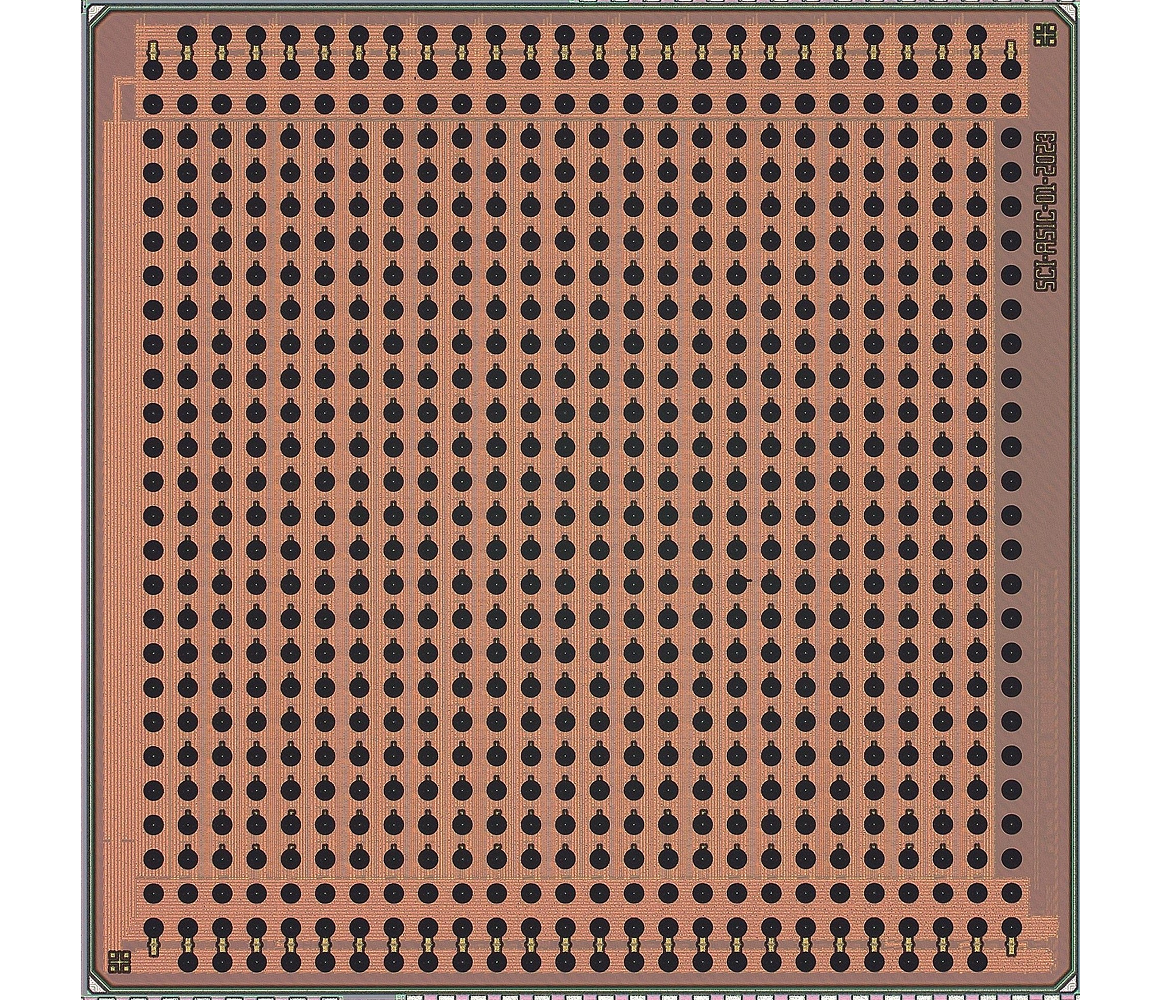Photo of the NYX1-512 chip die shown from the top.