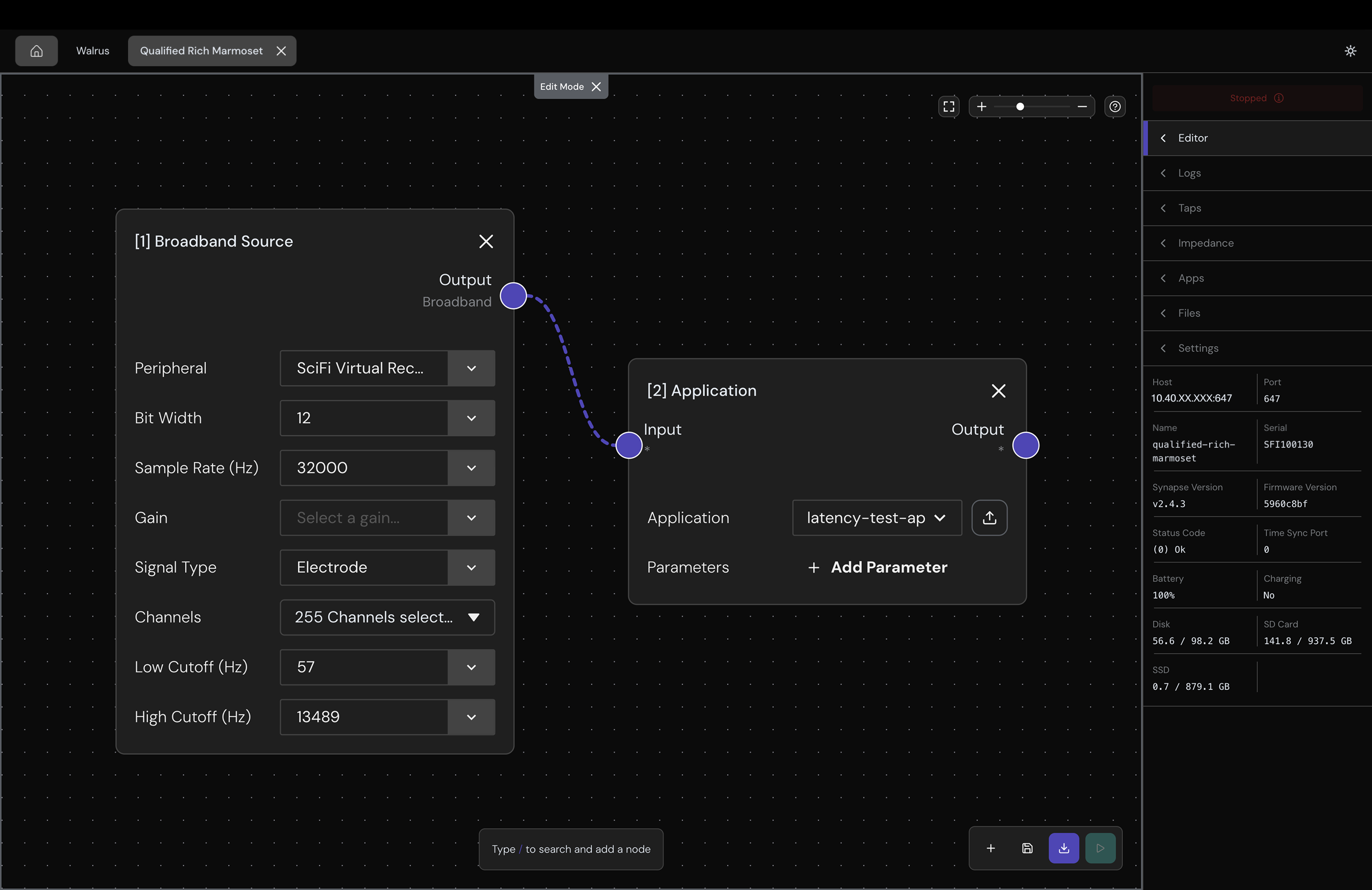 Editor tab showing a Synapse App connected into a signal chain