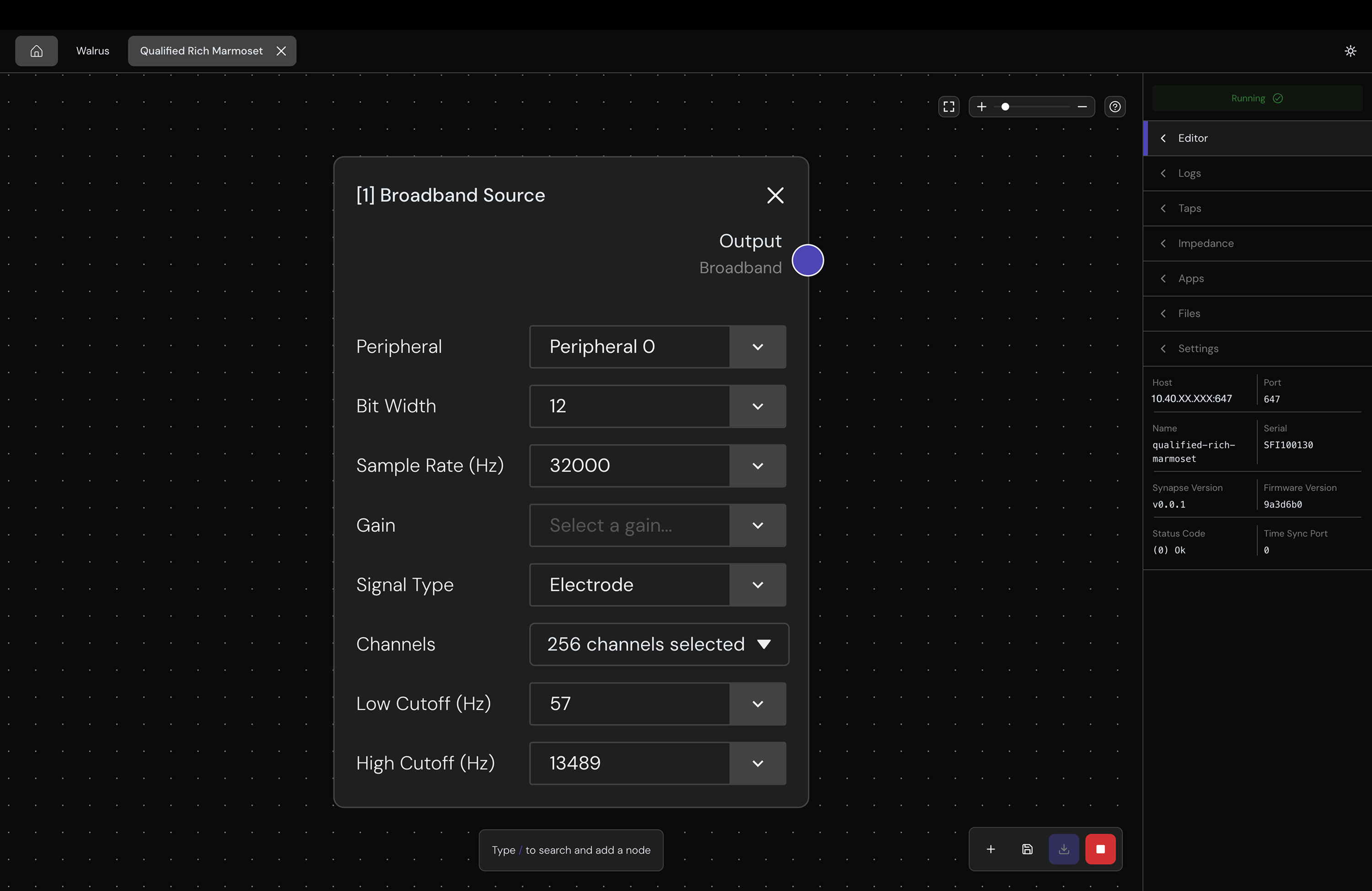 Signal chain editor showing an empty canvas with the device sidebar